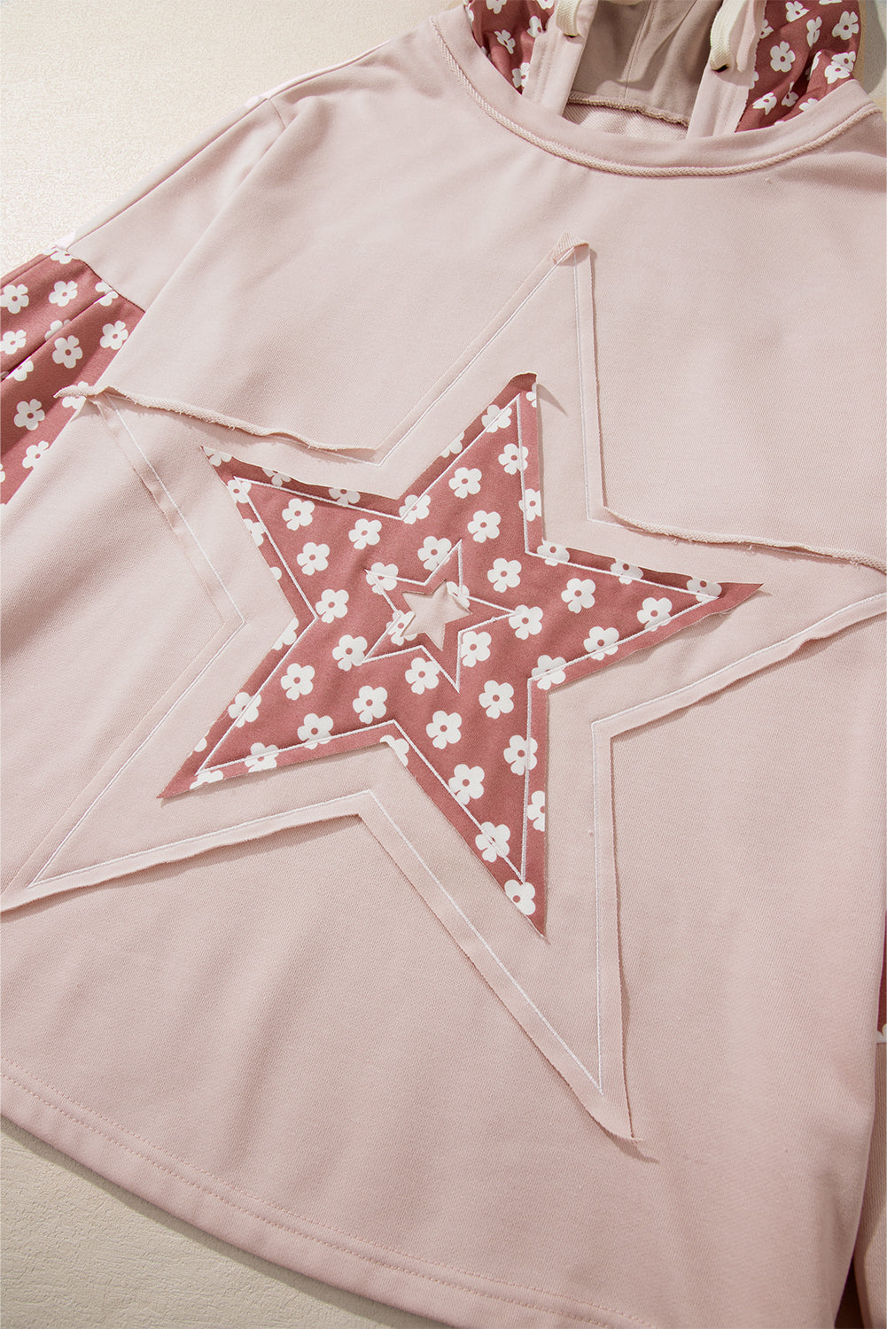 Delicacy Floral Patchwork Star Pattern Drawstring Hoodie